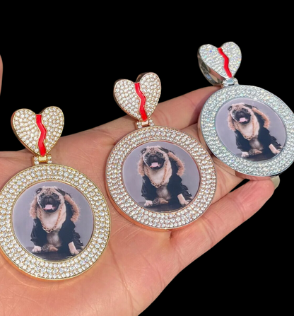 Triple Tennis Broken Heart Custom Photo Pendant Necklace – Iced Out Hip Hop Jewelry