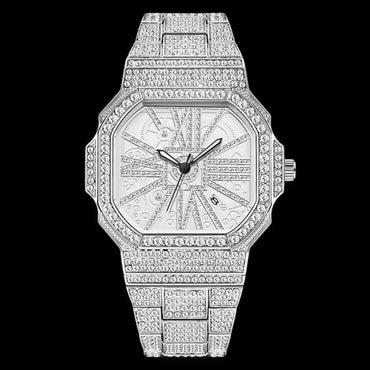 White Gold Stoned Numerals Iced Out Watch – Luxury Hip Hop Timepiece - CaratixJewelry