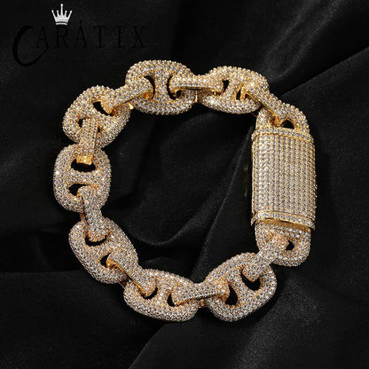 CARÁTIX – 16mm Wide Pig Nose Coffee Beans Link Chain Bracelet | 5A+ CZ Bling Iced Hip Hop Jewelry for Men