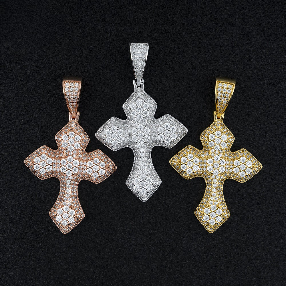 S925 Sterling Silver Moissanite Cross Pendant | Iced Out Cross for Tennis Chain | Caratix