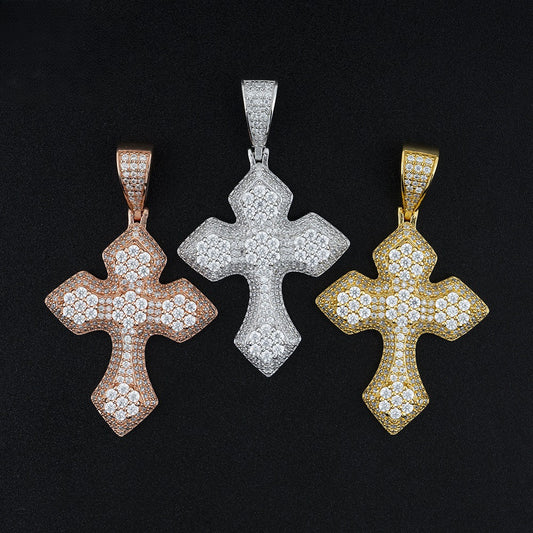 S925 Sterling Silver Moissanite Cross Pendant | Iced Out Cross for Tennis Chain | Caratix
