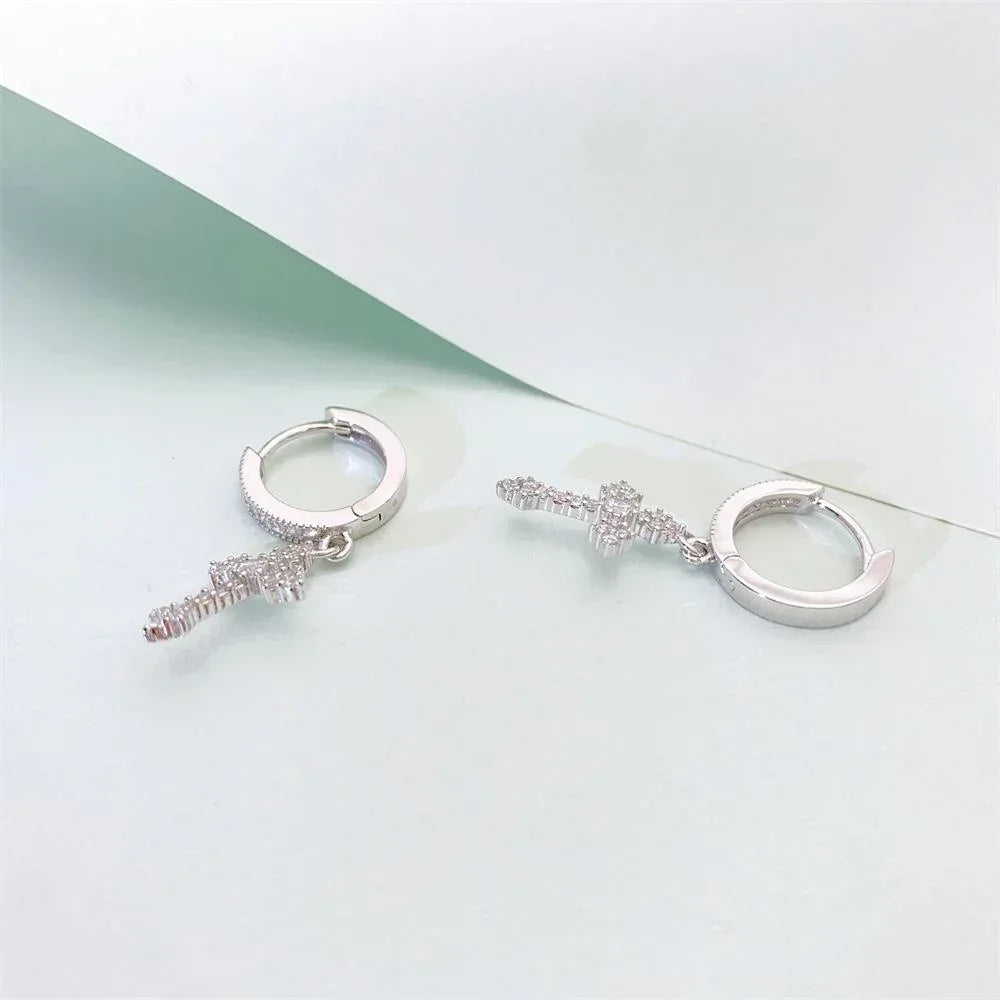 S925 Silver Cross Design Moissanite Hoop Stud Earrings Unisex - CaratixJewelry