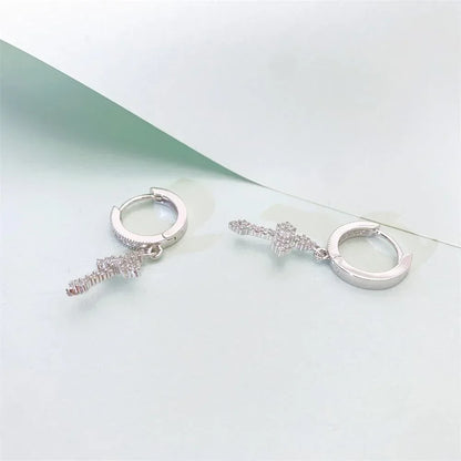 S925 Silver Cross Design Moissanite Hoop Stud Earrings Unisex - CaratixJewelry
