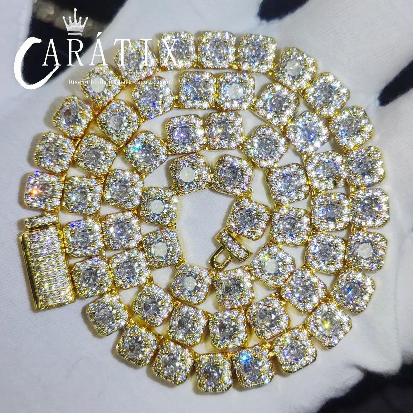 CARÁTIX - 7MM 5A Zircon Cluster Tennis Chain  Square Sparkling CZ Link Necklace Anniversary gift for him or her Valentine's Day Gift for Men & Girls & Boys Mothers' Day Gift #Springtok