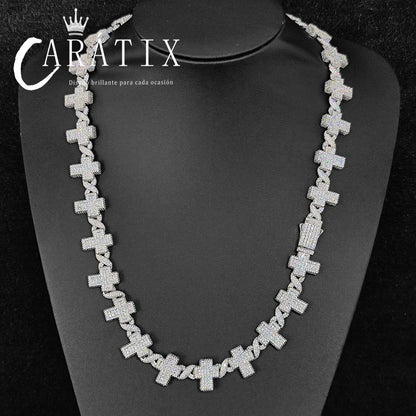 CARÁTIX -  Fashion   Gold Silver Plated Brass Zircon  Cross Cuban link chain CZ Necklace For Men Women Valentine's Day Gift for Men & Girls & Boys Mothers' Day Gift #Springtok