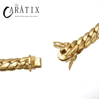 CARÁTIX Golden Hip Hop Cuban Link Tank Chain Necklace – Iced Out Jewelry for Men & Women