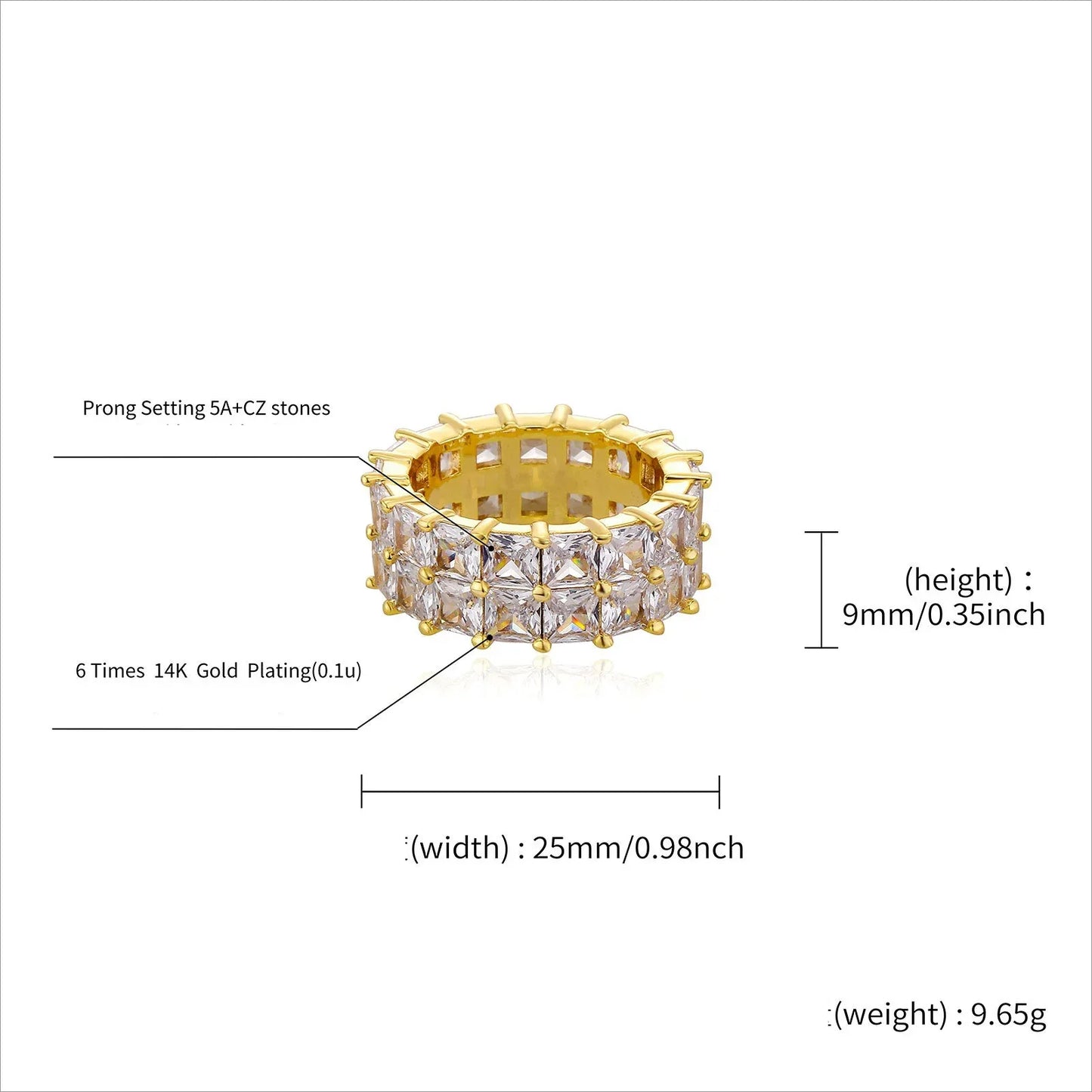 Double Row Baguette Diamond Ring | T-Square Zirconia Band | Caratix