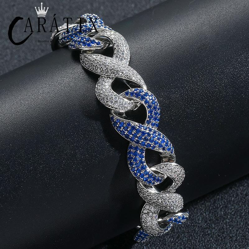 CARÁTIX Blue & White Two Tone Cuban Chain | 5A+ CZ Iced Out Infinity Hip Hop Necklace for Men