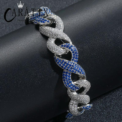 CARÁTIX Blue & White Two Tone Cuban Chain | 5A+ CZ Iced Out Infinity Hip Hop Necklace for Men