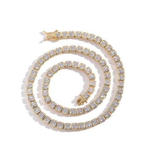 CARÁTIX 4x4mm Square CZ Tennis Chain Necklace – Iced Out Hip Hop Bling Choker for Men & Women | Zircon Cuban Link Jewelry Gift