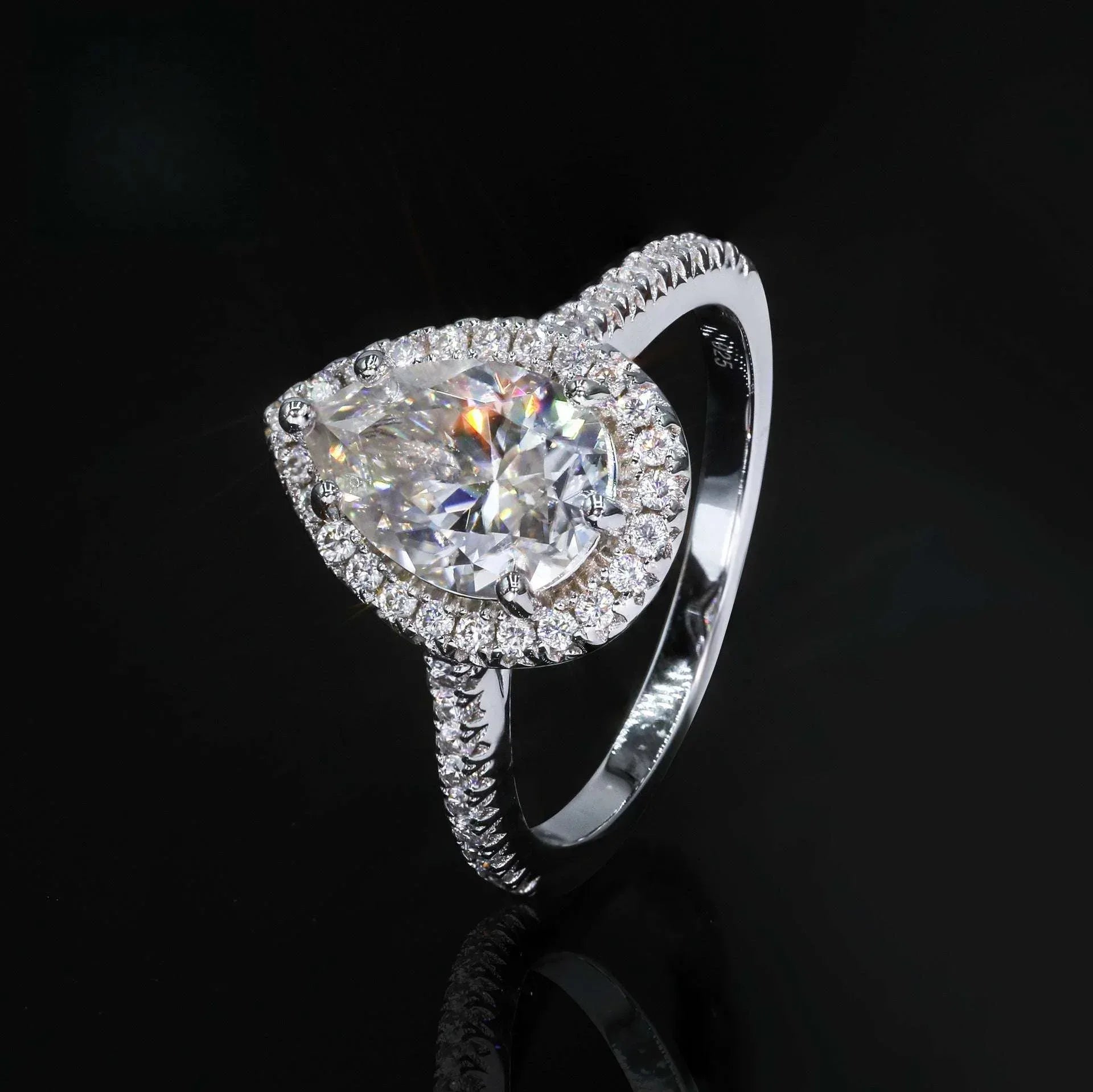 2ct Pear Moissanite Ring | S925 Silver Romantic Women’s Engagement Gift Jewelry - CaratixJewelry