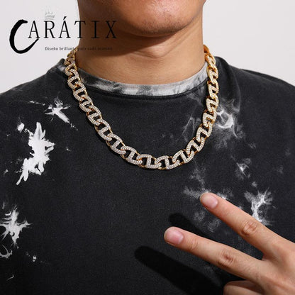 CARÁTIX 13mm Geometric Box Lock Chain | 5A+ CZ Iced Out Hip Hop Cuban Necklace for Men