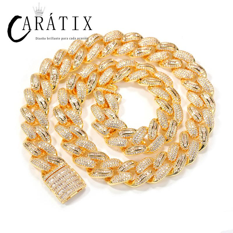 CARÁTIX Solid Cuban Link Chain | AAA CZ Iced Out Hip Hop Necklace for Men