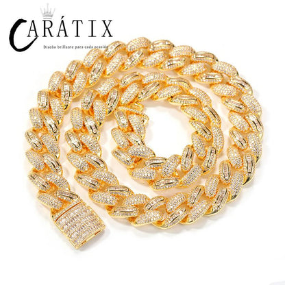 CARÁTIX Solid Cuban Link Chain | AAA CZ Iced Out Hip Hop Necklace for Men