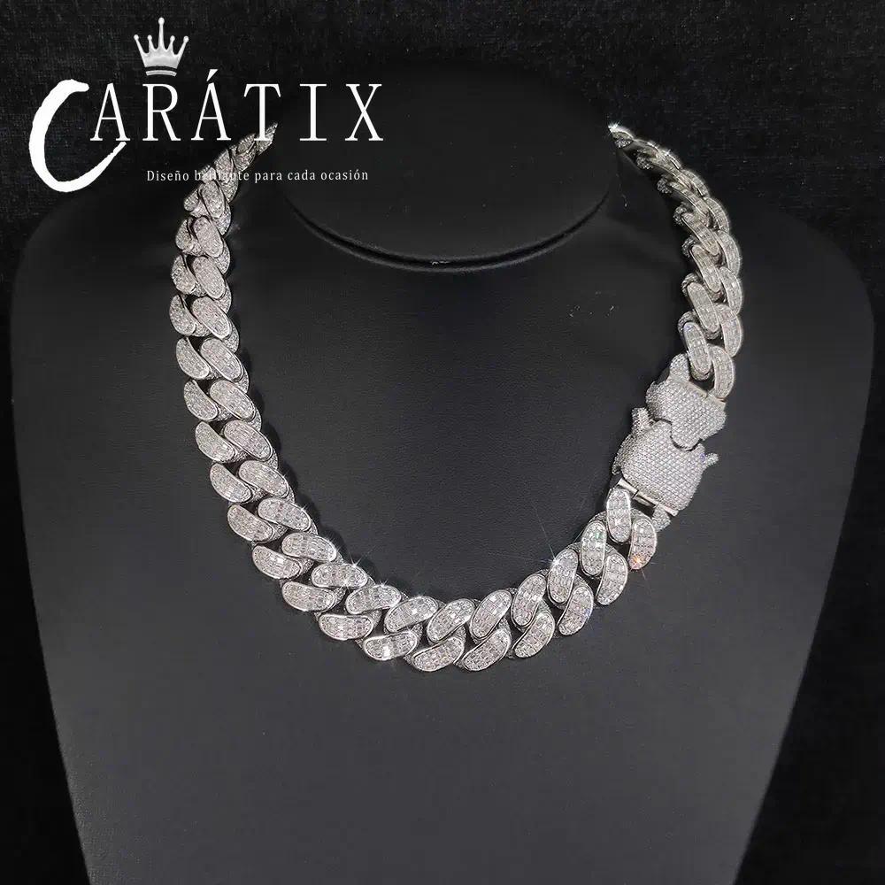 CARÁTIX 18MM 3-Row Cuban Chain Necklace – Thick CZ Prong Hip Hop Choker for Men & Women