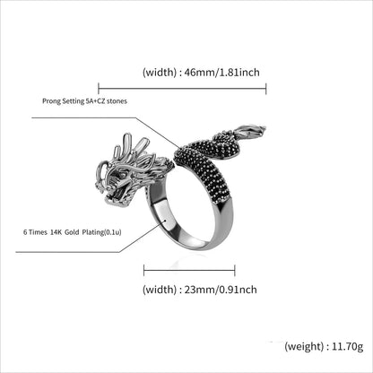 Black Dragon Ring for Men | Neo-Chinese Mythical Serpent Band | Caratix