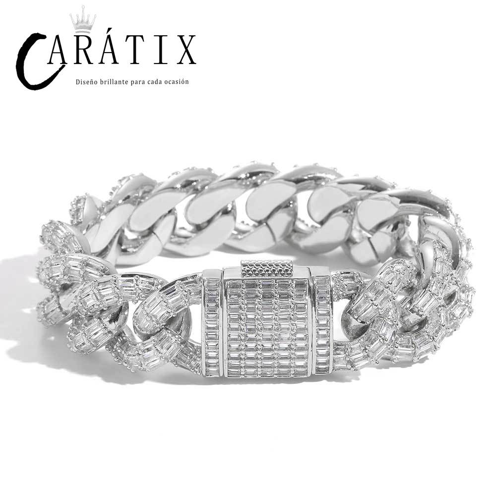 CARÁTIX - 21Mm Thick Cuban Link Chain Necklace Cubic Zirconia Women's T Square Cuban Chain Men Luxury Necklace Jewelry Valentine's Day Gift for Men & Girls & Boys Mothers' Day Gift #Springtok