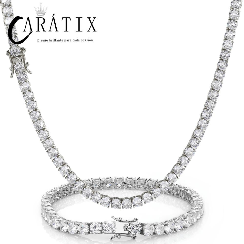 CARÁTIX -  Brass Setting CZ Tennis Chain Necklace Gold/Silver Color  AAAAA Cubic Zirconia Chain Valentine's Day Gift for Men & Girls & Boys Mothers' Day Gift #Springtok