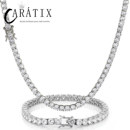 CARÁTIX -  Brass Setting CZ Tennis Chain Necklace Gold/Silver Color  AAAAA Cubic Zirconia Chain Valentine's Day Gift for Men & Girls & Boys Mothers' Day Gift #Springtok