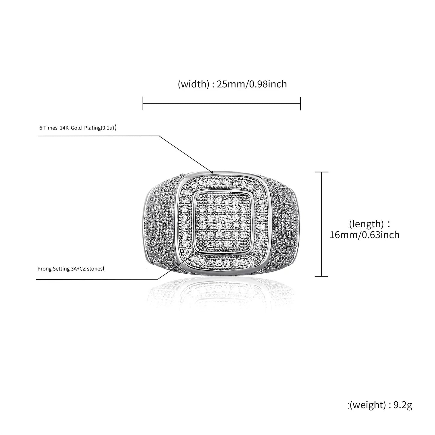 Men's Iced Out Wrench Motif Ring | Quadrangle Pave Zirconia Band | Caratix
