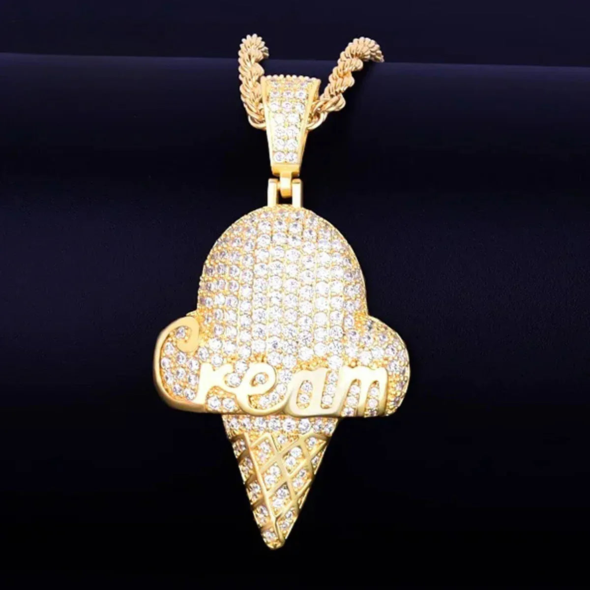 Iced Out Ice Cream Cone Pendant | Men's Real Copper CZ Necklace - CaratixJewelry