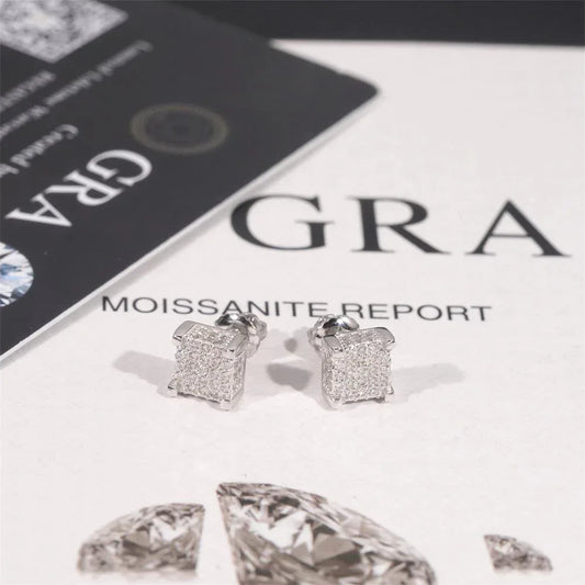 S925 Silver Square Pavé Moissanite Inspired Earrings - CaratixJewelry