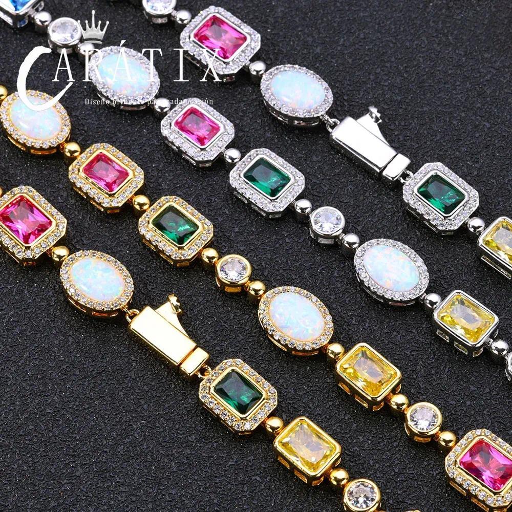 CARÁTIX - Rainbow Geometric Bling CZ Stone Chain Necklace Multicolor Round Oval Gemstone White  Choker for Women Men Valentine's Day Gift for Men & Girls & Boys Mothers' Day Gift #Springtok