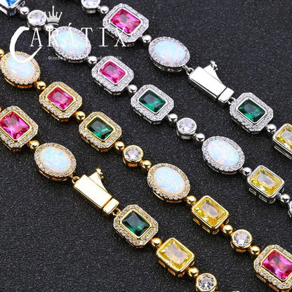 CARÁTIX - Rainbow Geometric Bling CZ Stone Chain Necklace Multicolor Round Oval Gemstone White  Choker for Women Men Valentine's Day Gift for Men & Girls & Boys Mothers' Day Gift #Springtok