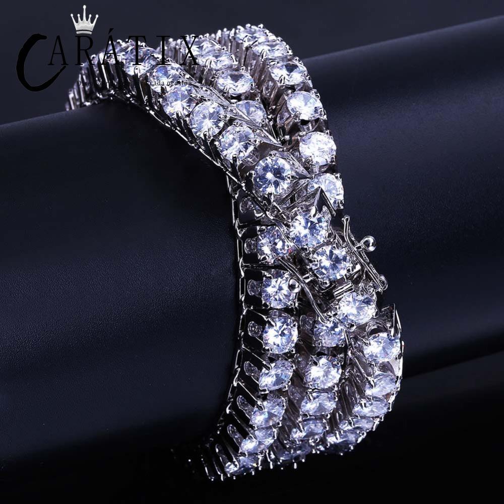 CARÁTIX - 10mm Hip Hop Bling Iced Out 1 Row CZ Stone Tennis Chain Necklace Golden Color Cubic Zirconia Chokers Necklaces for Men Jewelry Valentine's Day Gift for Men & Girls & Boys Mothers' Day Gift #Springtok