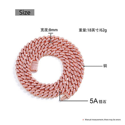 CARÁTIX 8mm Solid Cuban Link Chain Set – 5A+ CZ Iced Out Hip Hop Bling Bracelets & Necklaces for Men & Women | Unisex Rapper Gift