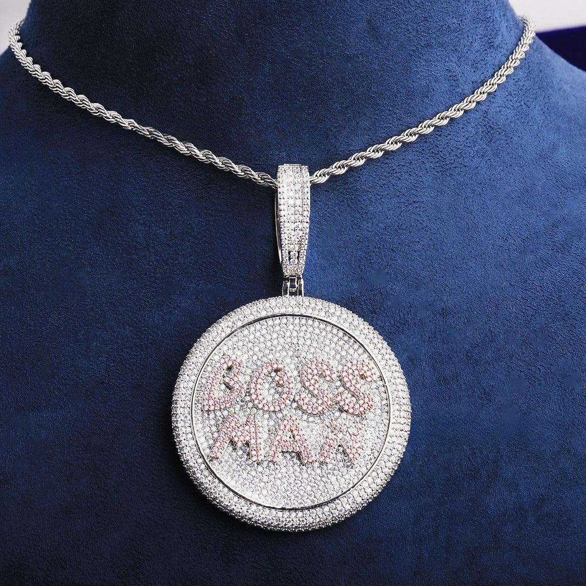 Iced Out "BOSSMAN" Letter Pendant | Men's Real Copper CZ Necklace - CaratixJewelry