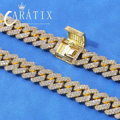 CARÁTIX 12MM 2-Row Miami Cuban Chain Necklace – Copper & CZ Iced Out Hip Hop Jewelry for Men & Women