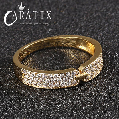 Caratix-Fashion Versatile Zircon Inlaid High Quality Ring Women's, Simple Plated Real Couple Ring High Quality Hip Hop Ring