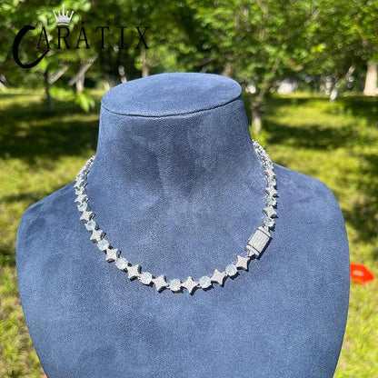 CARÁTIX Star & Round Tennis Chain | 5A+ CZ Iced Out Hip Hop Necklace for Men (Rose Gold Silver)