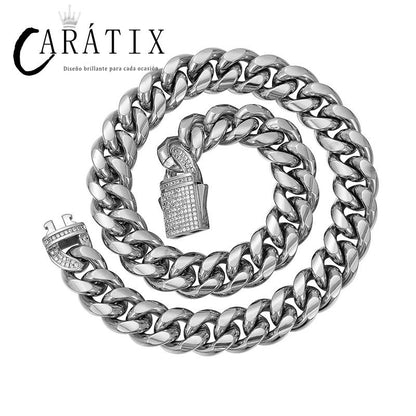 CARÁTIX 6–14mm Stainless Steel Cuban Chain | CZ Zircon Heavy Hip Hop Necklace for Men