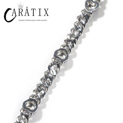 CARÁTIX 9mm Broken Heart Cuban Link Chain Necklace – 5A+ CZ Iced Out Hip Hop Bling Jewelry for Men | Rapper Gift