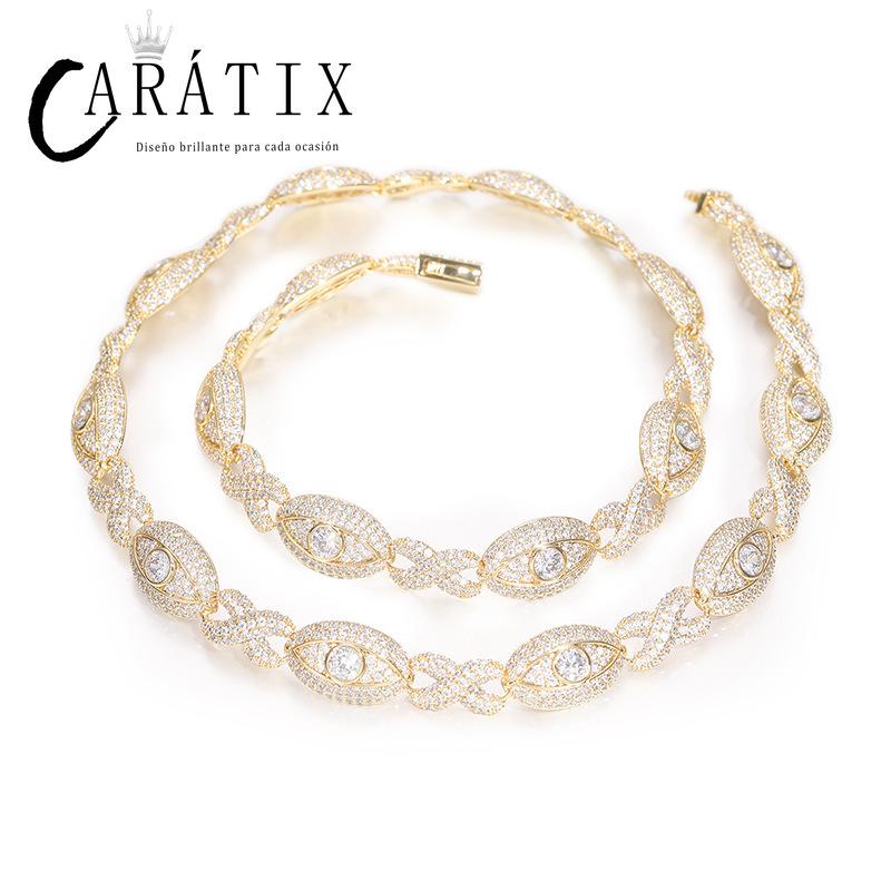 CARÁTIX 5A+ CZ Iced Out Eyes Cuban Link Chain Necklace – Infinity Hip Hop Bling Jewelry for Men & Women | Unisex Rapper Gift