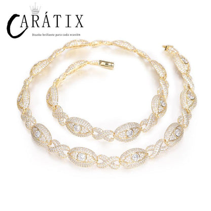 CARÁTIX 5A+ CZ Iced Out Eyes Cuban Link Chain Necklace – Infinity Hip Hop Bling Jewelry for Men & Women | Unisex Rapper Gift