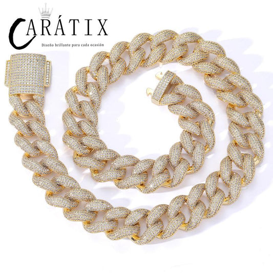 CARÁTIX Iced Out Round CZ Cuban Miami Link Chain Necklace – Hip Hop Jewelry in Gold & Silver for Men & Women