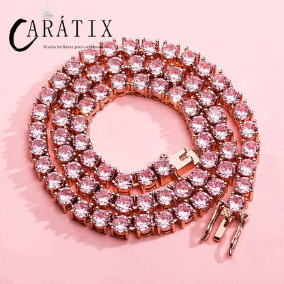 CARÁTIX Pink & Blue CZ Tennis Chain | 3–6mm Iced Out Hip Hop Necklace for Men & Women