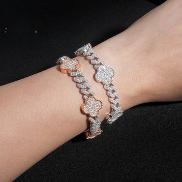 8mm Moissanite Charm Cuban Link Bracelet | S925 Silver Hip Hop Jewelry - CaratixJewelry