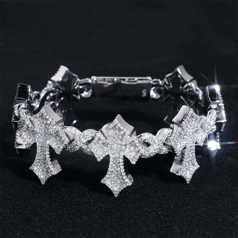 8–26mm VVS Moissanite Cross Bracelet – S925 Sterling Silver Iced-Out Unisex Hip Hop Streetwear Jewelry - CaratixJewelry