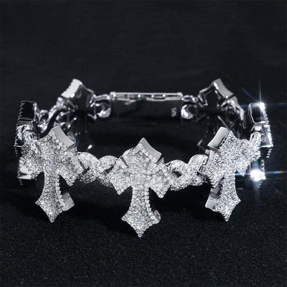 8–26mm VVS Moissanite Cross Bracelet – S925 Sterling Silver Iced-Out Unisex Hip Hop Streetwear Jewelry - CaratixJewelry