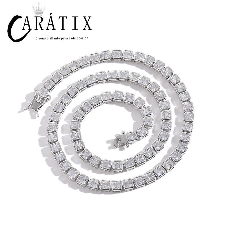CARÁTIX 4x4mm Square CZ Tennis Chain Necklace – Iced Out Hip Hop Bling Choker for Men & Women | Zircon Cuban Link Jewelry Gift