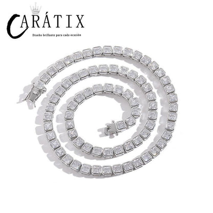 CARÁTIX 4x4mm Square CZ Tennis Chain Necklace – Iced Out Hip Hop Bling Choker for Men & Women | Zircon Cuban Link Jewelry Gift