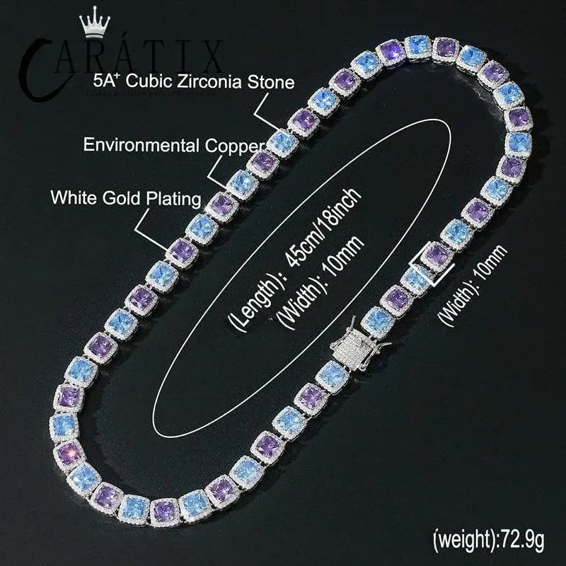 CARÁTIX Blue & Purple Square CZ Iced Out Tennis Choker Necklace