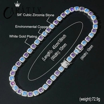 CARÁTIX Blue & Purple Square CZ Iced Out Tennis Choker Necklace