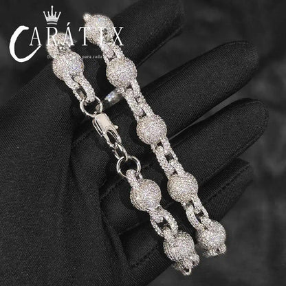 CARÁTIX 10.5MM Miami Cuban Chain Necklace – Round Ball Bead Choker with Micro Pave CZ, Hip Hop Jewelry for Men & Women Gift