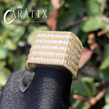 CARÁTIX Five-Row Ladder Square Ring | Real Electroplated High Quality Hip Hop Jewelry for Men