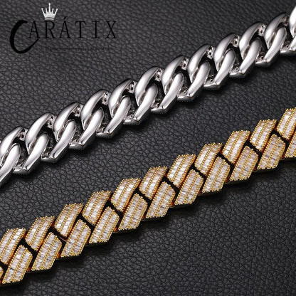 CARÁTIX 20mm Iced Out Cuban Link Chain Necklace – 3A CZ Rhombus Hip Hop Bling Jewelry for Men | Solid Rapper Gift